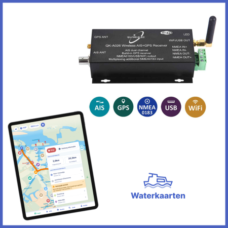 Waterkaarten App Deal: A026 AIS receiver met NMEA Multiplexer + GPS + WiFi