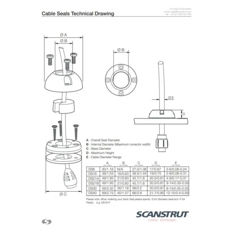 Scanstrut Dekdoorvoer Ø49 mm voor kabel 9-14 mm