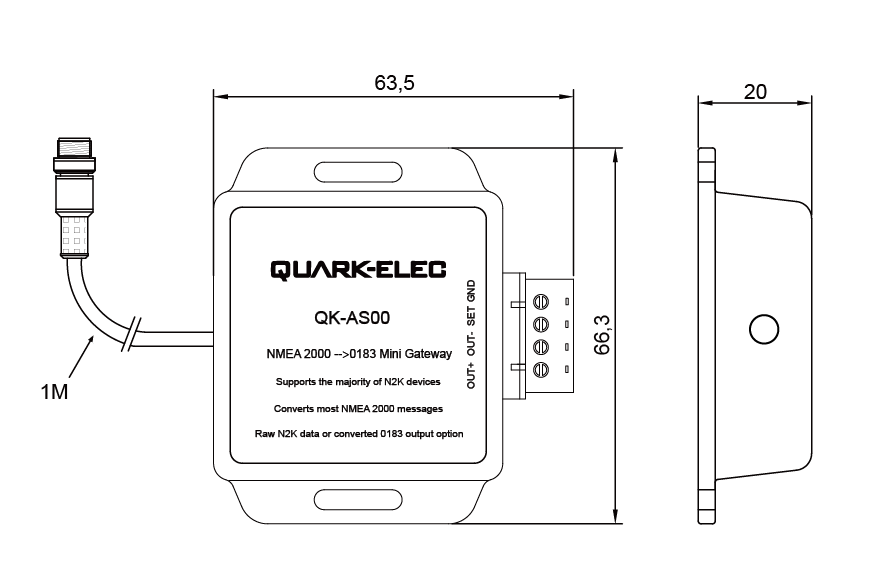 Quark-Elec AS00 NMEA2000 to NMEA0183 Mini Gateway