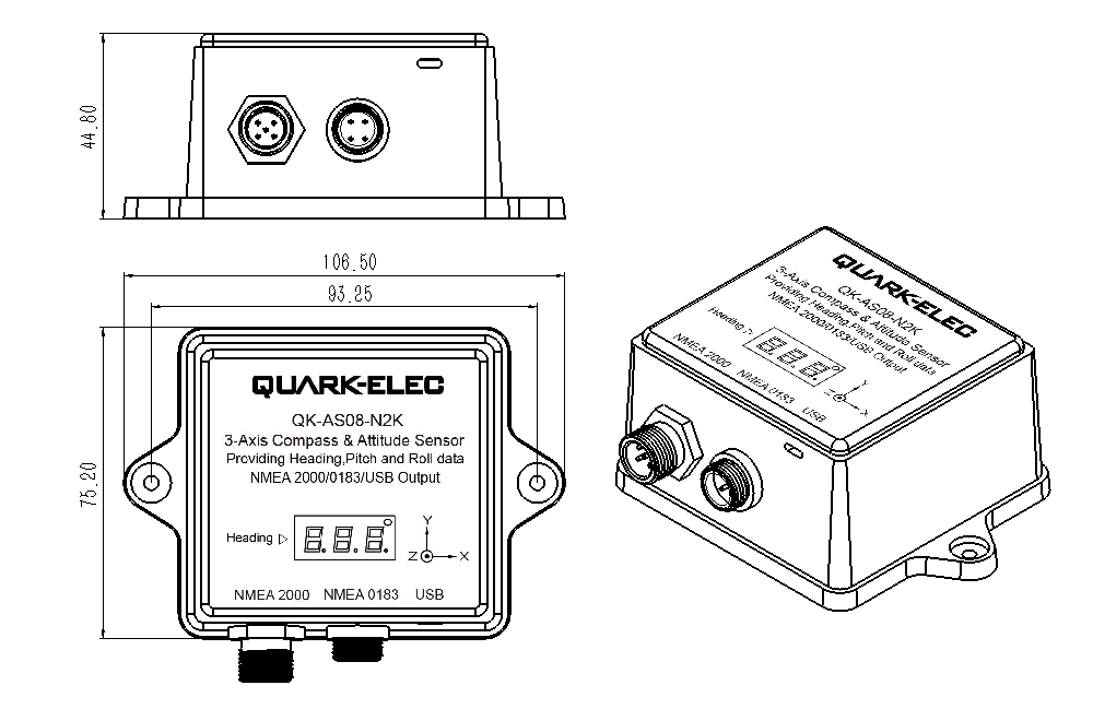 Quark-Elec AS08 N2K Electronic compass & attitude sensor