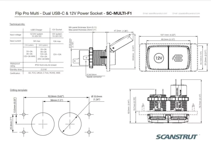 Scanstrut Flip Pro Multi USB-C + toma de 12 V