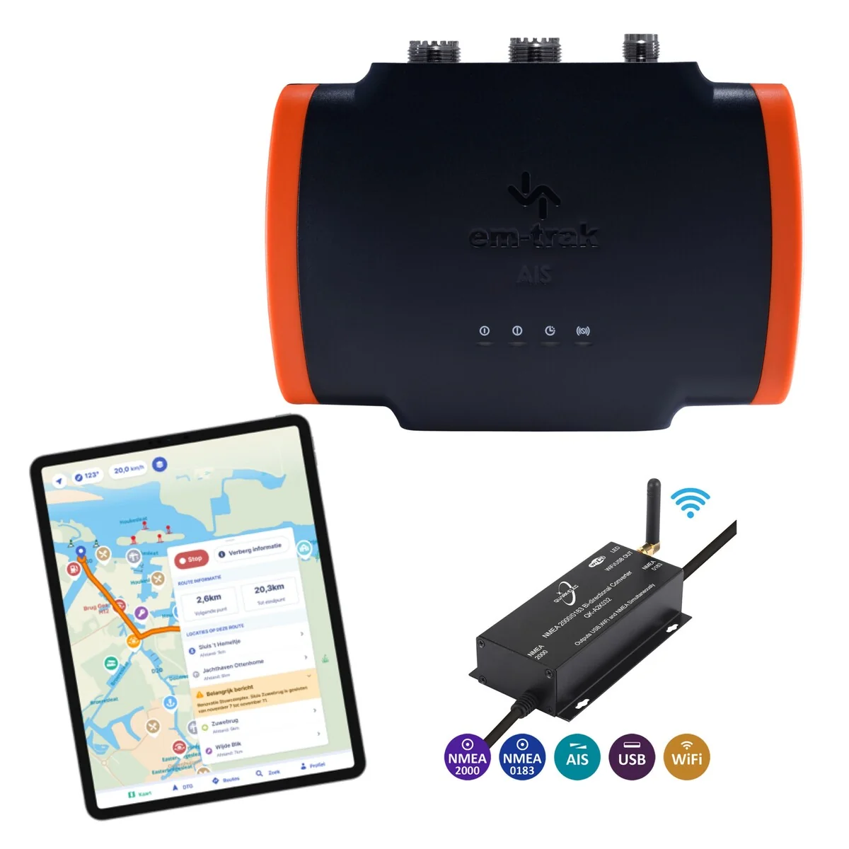 Em-Trak B953 5w Transponder AIS + convertitore Quark-Elec A32 WiFi NMEA(2000)